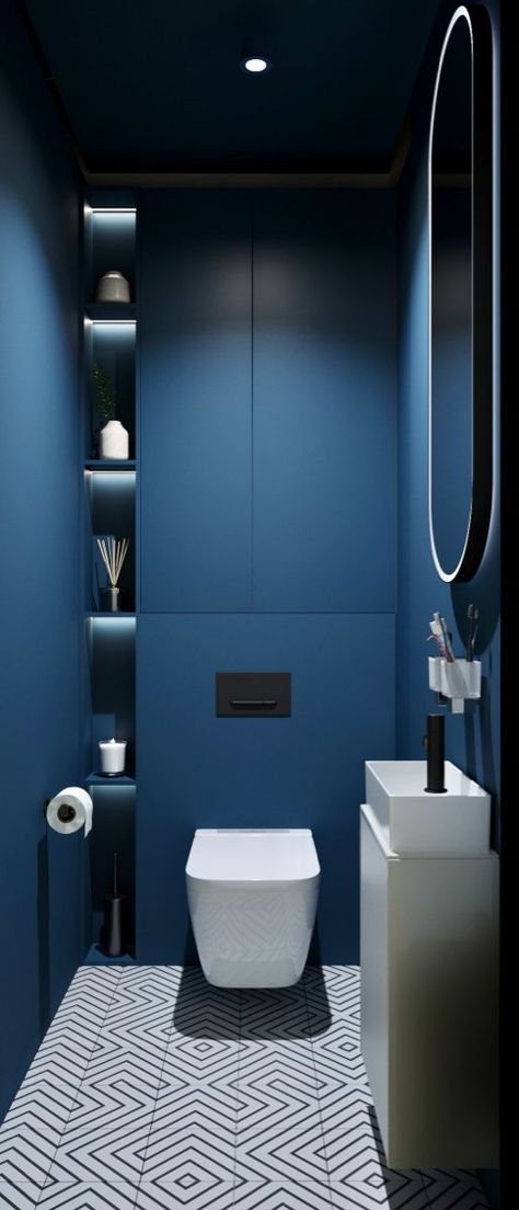 office toilet design ideas Small Toilet Room Colour Ideas, Blue Wc Ideas, Electric Blue Bathroom, Guest Wc Ideas, Blue Toilet Room, Small Wc Design, Office Toilet Design, Luxury Toilet Design Modern, Luxury Toilet Design