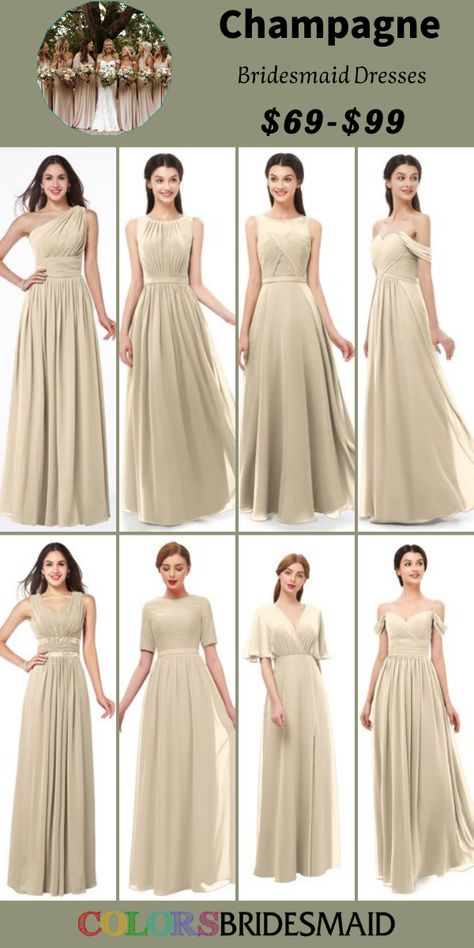 Champagne bridesmaid dresses on sale under $100, in 600+ custom-made styles and all sizes. 150+colors, made to order, fast arrived, color sample available. #colsbm #bridesmaids #bridesmaiddresses #champagnewedding #weddingideas #champagnedress b2043 Bridesmaid Dresses Under 100, White Wedding Theme, Champagne Bridesmaid, Champagne Bridesmaid Dresses, Champagne Dress, Golden Wedding, Wedding Theme Colors, Champagne Wedding, Color Samples