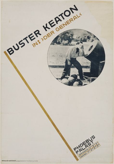 Jan Tschichold. Buster Keaton in: "Der General". 1927 | MoMA Jan Tschichold, Buster Keaton, Graphisches Design, Swiss Design, Poster Designs, Old Ads, Design Research, Modern Typography, Film Posters