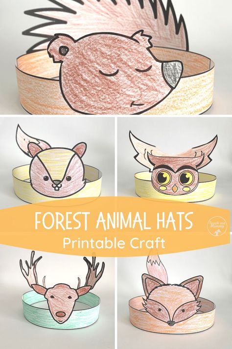 Forest animal hats printable craft, fun for young children to make and play with! #printablecrafts #teachmemommydotcom African Pancakes, Apple Handprint, Pumpkin Handprint, Forest Animals Preschool, Forest Animal Crafts, Thanksgiving Handprint, Animal Crafts Preschool, Recycle Craft, Forest Animals Theme