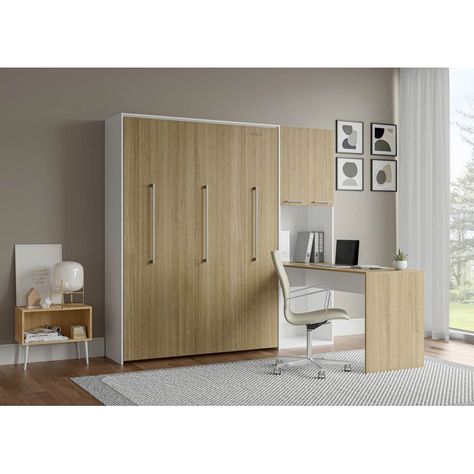 Hokku Designs Andries Murphy Bed With Desk & Reviews | Wayfair Murphy Bed With Desk, Full Murphy Bed, Desk Units, Bed Unit, Melamine Cabinets, Murphy Bed Desk, Queen Murphy Bed, Bed With Desk, Soft Opening