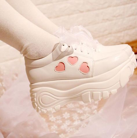 Sepatu Platform, Heart Platforms, Dr Shoes, Kawaii Shoes, Lace Heels, Kawaii Fashion Outfits, Princess Shoes, Cute Princess, Aesthetic Shoes