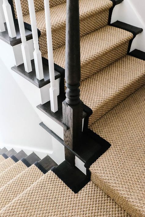 12 Stair Runner Ideas That Add Personality and Function! Stair Runner Narrow Stairs, Stair Runner Black Stairs, Black And White Stair Runner, Black Stairs With Runner, Stair Runner Ideas, Black Painted Stairs, Under Stairs Ideas, Paint Stairs, Stairway Runner