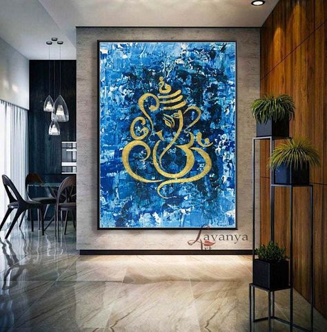 Modern Ganesha Painting Indian Painting Entry Way Decor - Etsy India Ganpati Painting, Arte Ganesha, Entry Way Decor, Silver Leaf Art, Painting Indian, Modern Indian Art, Abstract Techniques, Indian Wall Art, Art Indian