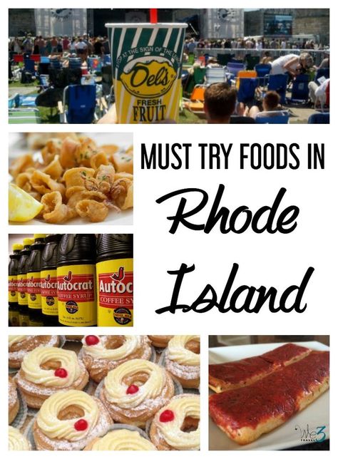 For a small state, Rhode Island has more than its share of unique foods, like Del's Frozen lemonade, coffee syrup, clam cakes, pizza strips, doughboys and more. They also have the BEST calamari in the world and delicious treats like zeppoles and donut cakes. I love this list of must try foods from We3Travel.com. Donut Cakes, Rhode Island Food, Rhode Island Vacation, Clam Cakes, Rhode Island Travel, New England Road Trip, East Coast Travel, East Coast Road Trip, Travel America