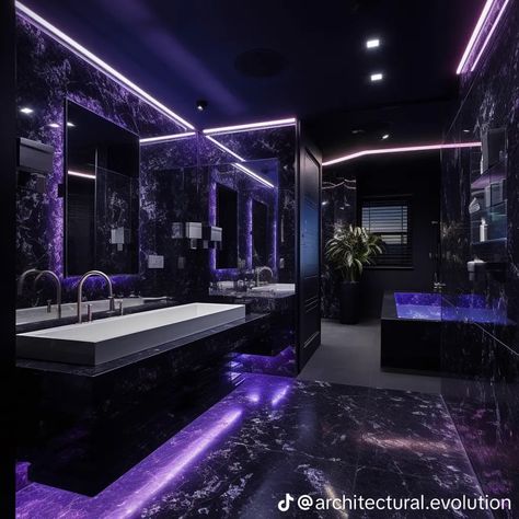 Bathroom Interior Design Luxury Black, Mafia House Aesthetic, Red Bedroom Design, Futuristic Bedroom, Bathroom Interior Design Luxury, Beautiful Bed Designs, Purple Bathrooms, Home Decor Ideas Living Room, Purple Home