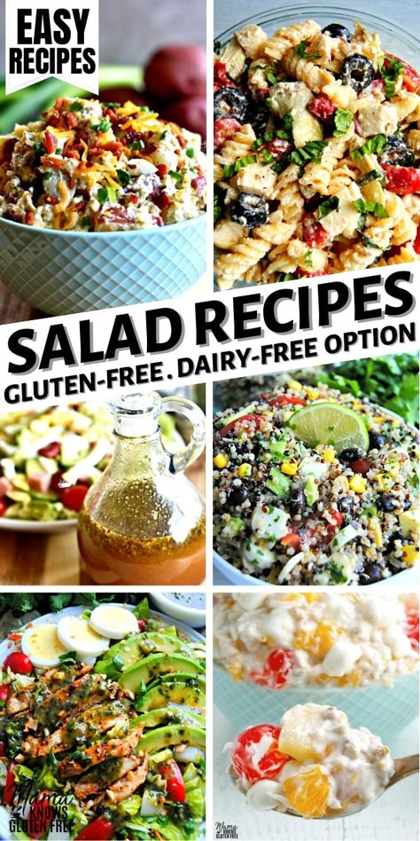 We are sharing all of our best and most popular gluten-free salad recipes. From classic summer salads to pasta salads, and so much more! These salad recipes also have a dairy-free option. Gluten Free Picnic, Flavorful Salads, Gluten Free Pasta Salad, Salad Recipes Gluten Free, Dairy Free Salads, Dairy Free Pasta, Gluten Free Salads, Gluten Free Sides, Gluten Free Potatoes