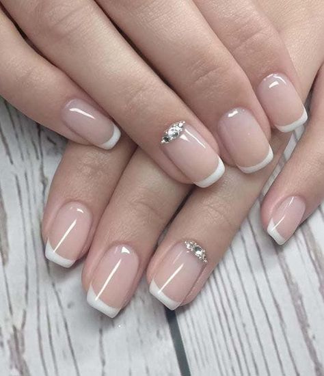 French Manicure With Jewels, Bridal Nails French Tip, Bridal French Manicure, Bridal Nails French, Lily Nails, Wedding Nail Ideas, Elegant Touch Nails, Black And White Nail, You Nails