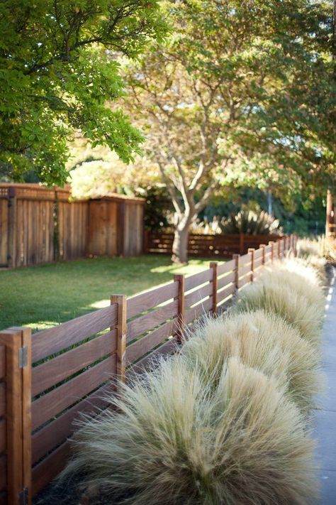 Pagar Modern, Privacy Fence Landscaping, Backyard Fence Decor, Diy Garden Fence, Garden Privacy, Backyard Privacy, Diy Fence, Front Yard Fence, Fence Landscaping