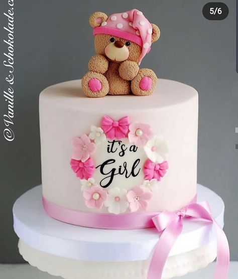 Tort Baby Shower Girl, Baby 1st Birthday Cake, Work Baby Showers, Pink Baby Shower Cake, Baby Shower Cake Decorations, Bear Baby Shower Theme, Pastel Baby Shower, Baby Shower Cakes Girl