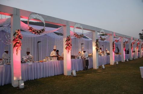 Buffet Decorations, Reception Buffet, Stall Decorations, Buffet Wedding Reception, Indian Wedding Decorations Receptions, Wedding Hall Decorations, Wedding Reception Backdrop, Wedding Entrance Decor, Garden Wedding Reception