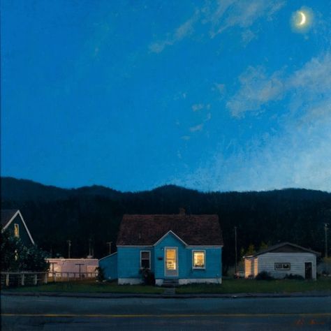 Nighttime Paintings, Linden Frederick, Northwestern Gothic, Painting Wallpapers, Sidewalk Paint, Cartoon Template, Blue Neighbourhood, Night Gallery, Night Landscape