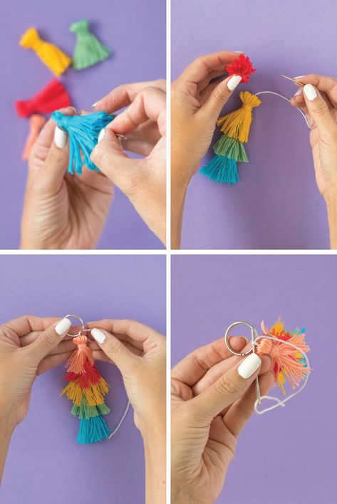 Dress up your Keys! How to Make a Layered Tassel Keychain - Carrie Colbert Tassel Keychain Diy How To Make, Diy Tassel Keychain Tutorials, Diy Tassel Keychain, Tassel Keychain Diy, Key Chain Diy, Make Tassels, Diy Tassels, Diy Tassel Earrings, Tassels Tutorials