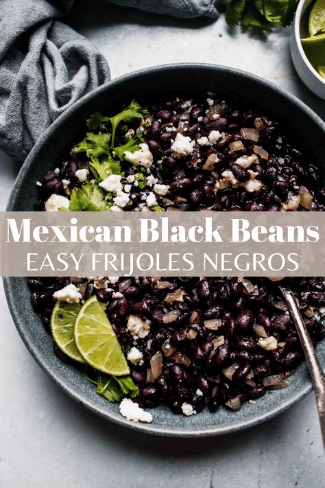 Jazz up the cans of black beans in your cupboard with this Mexican Black Beans recipe. It’s a low-fuss skillet recipe that’s quick and easy, and made with warm and smoky Mexican-inspired flavors. Serve them with tacos, enchiladas, quesadillas, fajitas, and more! Smokey Black Beans, Garlic Black Beans, Cook Black Beans On Stove, Mexican Black Beans Crockpot, Mexican Black Bean Recipes, Black Beans Mexican Style, Mexican Black Beans Recipe Canned, Fried Beans Recipe, Seasoned Black Beans Canned