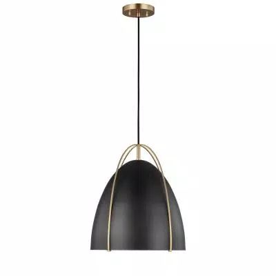 Norman 1-Light Satin Brass Modern Industrial Pendant with Black Metal Shade Bowl Pendant, Generation Lighting, Sea Gull, Sea Gull Lighting, Light Works, Bell Pendant, Industrial Pendant, Elegant Lighting, Hanging Pendants