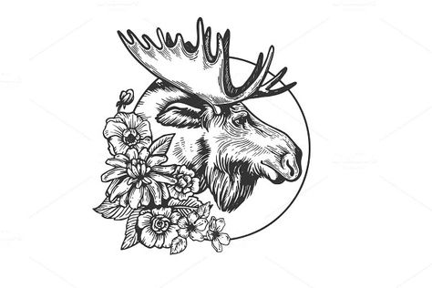 Moose Tattoo For Women, Joey Tattoo, Elk Tattoo, Moose Tattoo, Canada Tattoo, Moose Pictures, Moose Head, Goat Skull, Giraffe Head