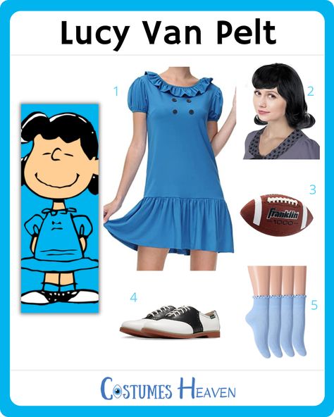 Lucy Costume Charlie Brown, Lucy And Linus Costume, Peanuts Costumes Family, Lucy And Charlie Brown Costume, Peanuts Family Costume, Charlie Brown Characters Costumes, Theater Play Outfit Ideas, Peanuts Characters Costumes, Lucy Peanuts Costume