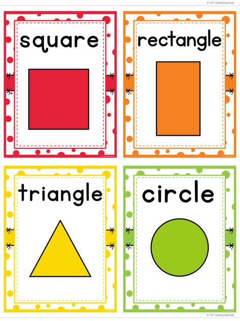 Shape Posters Preschool Free Printable, Shape Flash Cards, Kids Learning Charts, Preschool Center Signs, Shapes Flashcards, Classroom Charts, Free Preschool Worksheets, Shapes Preschool, Kindergarten Learning Activities