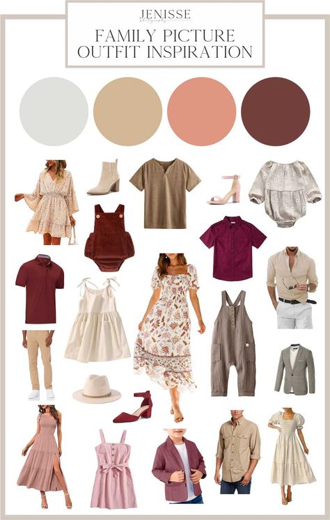 Summer 2023 Family Photo Outfits, Layered Family Photo Outfits, Fall Outfit Photoshoot Color Schemes, Color Pallets Family Pictures, Peach Family Photos, Photography Outfit Color Palette, Pink Family Photo Outfits Fall, Blush Family Photo Outfits, Family Photos Wine Color