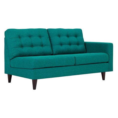 Modway Empress Right-Facing Upholstered Fabric Loveseat Teal Lounge Club, Sofa Fabric, Living Room Lounge, Teal Fabric, Modway Furniture, Upholstered Fabric, Loveseat Sofa, Fabric Upholstery, Design Living