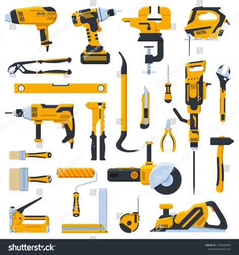 Building construction tools. Construction home repair hand tools, drill, saw and screwdriver. Renovation kit vector illust #Ad , #sponsored, #hand#repair#drill#Renovation Hand Tools Woodworking, Woodworking With Hand Tools, Construction Tools Buildings, Construction Garage, Tool Wall Storage, Construction Gear, Vector Building, Joinery Tools, Zestaw Ikon