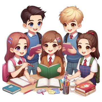 Students Cartoon Images, Dream Friendship, Students Cartoon, Collage Student, Book Knowledge, People Collage, Highschool Student, Study Together, Education Cartoon