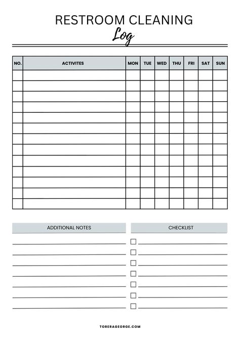 5  Free Printable Office Bathroom Cleaning Checklists (Excel) » Torera George Bathroom Cleaning Schedule, Workplace Bathroom, Bathroom Cleaning Checklist, Cleaning Chart, Cleaning Checklists, Printable Checklist, Bathroom Cleaner, Office Bathroom, Cleaning Checklist