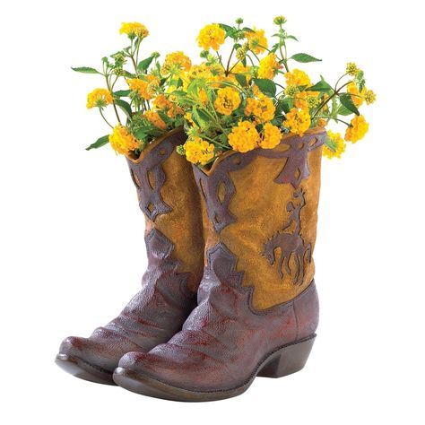 Cowboy Boots Garden Planter Pot Boot Planter, Garden Planters Pots, Brown Cowboy Boots, Western Theme, Western Home Decor, Garden Theme, Cow Boy, Planter Pots Indoor, Cowboy Boot