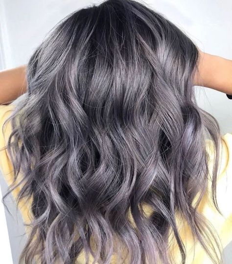 Silver Purple Haze Balayage on Black Hair Blonde Balayage On Black Hair, Ash Purple Hair, Platinum Silver Hair Color, Hair Color Ideas For 2023, Silver Purple Hair, Balayage On Black Hair, Dark Silver Hair, Silver Hair Shampoo, Purple Black Hair