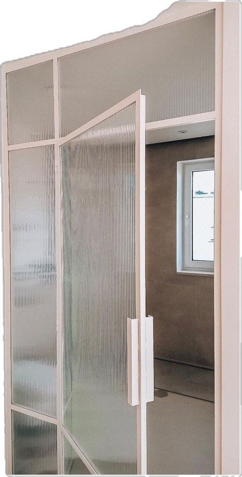 Polycarbonate Door, Glass Bathroom Door, Bathroom Glass Door, Door Dividers, Glass Room Divider, Reeded Glass, Glass Doors Interior, Mid Century Modern Interiors, Glass Partition