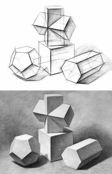 Geometric Shapes Drawing, Form Drawing, Perspective Drawing Architecture, Academic Drawing, Object Drawing, Geometric Drawing, Perspective Art, Geometric Shapes Art, Basic Drawing