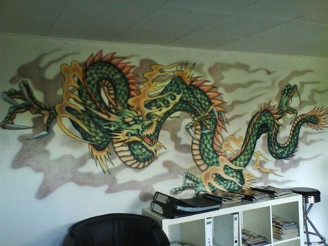 Chinese Dragon - mural by linkerart.deviantart.com on @DeviantArt Dragon Mural, Dragon Wall Mural, Dragon Wall Art, Chinese Dragon Tattoos, Chinese Wallpaper, Decor For Bathroom, Dragon Tattoo For Women, Dragon Wall, Bedroom Murals