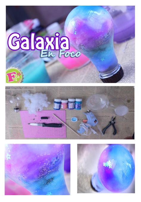 ~El bLoG de fLoRiTeRe~: Como hacer una galaxia en un foco! Diy Galaxy Jar, Galaxy Crafts, Galaxy Jar, Light Bulb Crafts, Diy Galaxy, Pinterest Diy Crafts, Mason Jar Crafts, Jar Crafts, Summer Crafts