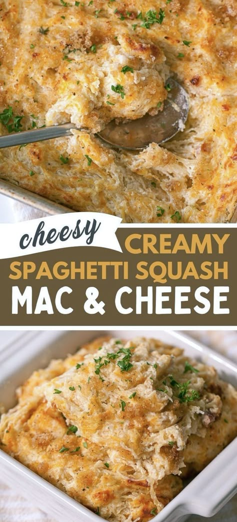 This healthy and easy Baked Spaghetti Squash Mac & Cheese recipe is a holiday favorite! Packed with cheesy goodness, it's perfect for weeknight dinners or holiday feasts. Whether you’re sticking to a low-carb, keto-friendly lifestyle or just looking for a veggie-packed alternative to traditional mac and cheese. With simple ingredients and a quick prep, this easy side dish will be your new favorite go-to. Spaghetti Squash Gluten Free Recipes, Chinese Spaghetti Squash, Fodmap Spaghetti Squash Recipes, Spaghetti Squash Recipes Healthy Low Carb, Cheesy Spaghetti Squash Recipes, Simple Spaghetti Squash Recipes, Quick Keto Dinner Recipes, Spaghetti Squash Side Dish, Easy Spaghetti Squash Recipes