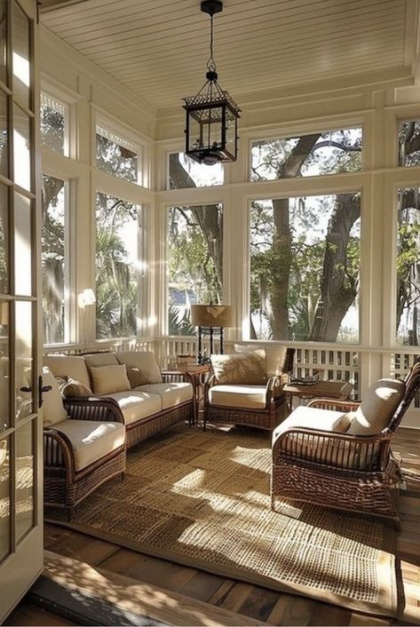 Traditional Screened In Porch, Patio Privacy Ideas, Porch Floor Ideas, Best Greige Paint, Best Greige, Painted Porch, Screened Porch Decorating, Privacy Ideas, Screened Porch Designs