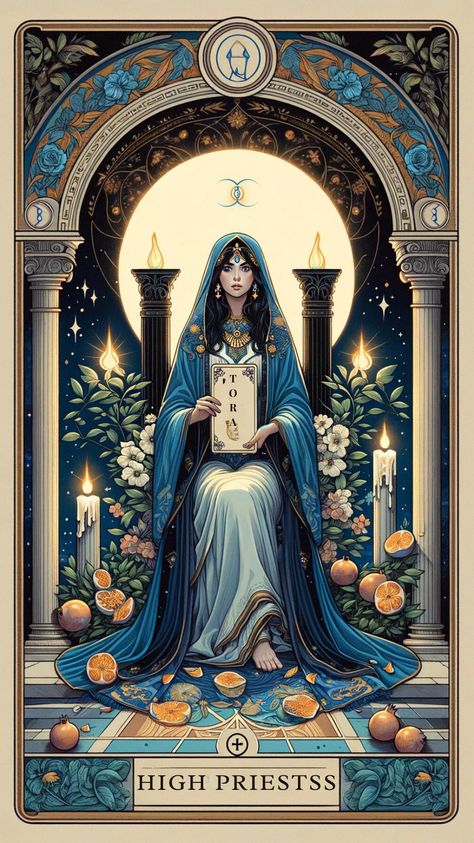 Unveil the layered meanings of The High Priestess tarot card, showcasing her symbolic guidance through intuition and the subconscious. Explore how this card reflects spiritual insights and inner truths. #TarotReading #HighPriestess #MysticWisdom #SenseOrient Torat Cards Wallpaper, Tarot Cards The High Priestess, Custom Tarot Cards Art, Tarot High Priestess Art, High Priestess Tarot Wallpaper, High Priestess Tarot Card Art, Tarot Card Lockscreen, The High Priestess Tarot Art, Tarot Priestess