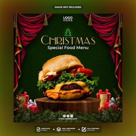 Christmas Food Social Media Post, New Year Food Creative Ads, Premium Psd Freepik, Christmas Special Food, Christmas Food Poster, Christmas Menu Design, Coffee Menu Design, Christmas Social Media, Post Template Design