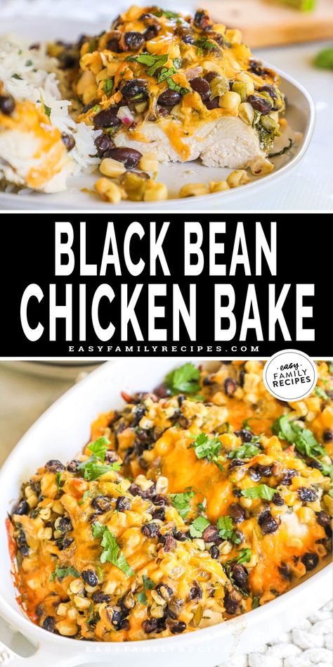 Get ready for another reader favorite EASY chicken bake recipe! This Santa Fe chicken bake takes just a few minutes to put together, but it’s flavorful, healthy, and a sure hit with everyone in the family. A one-dish dinner with tender chicken breasts, Southwestern spices, and a zesty combination of corn, black beans, green chiles, and red onion. Top it all with melty cheese and you’ve got a winning weeknight dinner idea! Easy Chicken Bake, Quick And Easy Chicken Dinner, Chicken Bake Recipe, Santa Fe Chicken, Easy Chicken Dinner, Black Bean Chicken, Black Bean Recipes, Green Chiles, Chicken Bake