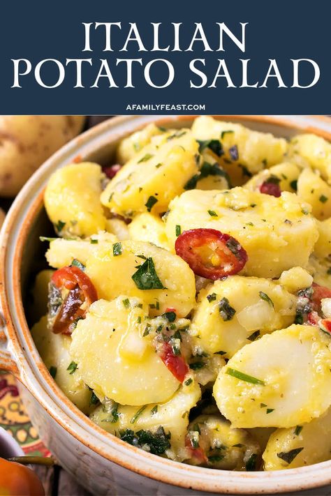 Potato Salad With Italian Dressing, Baby Potato Salad Recipe, Mediterranean Potato Salad, Italian Potato Salad Recipe, Italian Potato Salad, Baby Potato Salad, Rice Salads, Salad Italian, Poke Salad