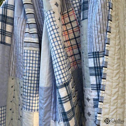 Worn & Washed Memory Quilt - Quilting Endeavors Quilts From Mens Shirts Ideas, Men Quilts Ideas, Quilt From Old Shirts, Blanket Made From Loved Ones Clothes, Memory Quilt Patterns, Plaid Shirt Quilt, Button Up Shirt Memory Quilt, Quilts Made With Plaid Fabric, Memory Quilts From Clothes