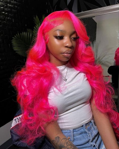 Cute Weave Hairstyles, Hot Pink Hair, Frontal Wig Hairstyles, Wig Colors, Birthday Hairstyles, Wig Install, Frontal Hairstyles, Fulani Braids, Wave Wig