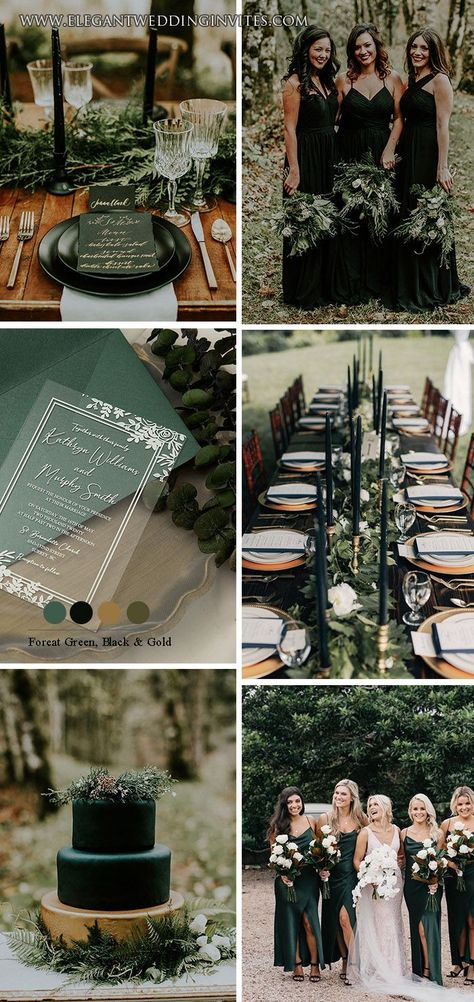 Black And Green Wedding, Eeby Deeby, Emerald Green Wedding Theme, Wedding Suggestions, Motif Wedding, Forest Green Wedding, Dark Green Wedding, Dark Wedding Theme, Forest Theme Wedding