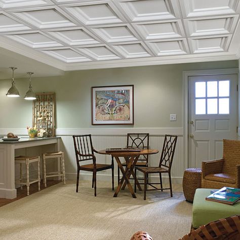 coffered drop ceiling pictures | ceiling for finished room in basement - Pelican Parts Technical BBS Plastic Ceiling Panels, Coffer Ceiling, Pvc Ceiling Tiles, Plastic Ceiling, Drop Ceiling Tiles, Armstrong Ceiling, Decorative Ceiling Tile, Inexpensive Decor, Beadboard Ceiling