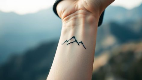 15 Mountain Range Minimal Tattoos to Summit in Style Fine Line Mountain Tattoo Forearm, Mountain Forearm Tattoo, Mountain Wrist Tattoo, Mountain Sunset Tattoo, Minimal Mountain Tattoo, Fine Line Mountain Tattoo, Minimalist Mountain Tattoo, Watercolor Mountains Tattoo, Simple Mountain Tattoo