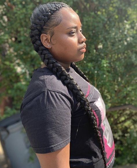 Two Feed In Braids Black Women, Two Feeder Braids Hairstyles, Two Big French Braids With Weave, Two Thick Feed In Braids, 2 Big Braids With Weave Black Women, French Braids For Black Women Two, 2 Large Feed In Braids, Two Weave Braids, Two Big Cornrows Braids