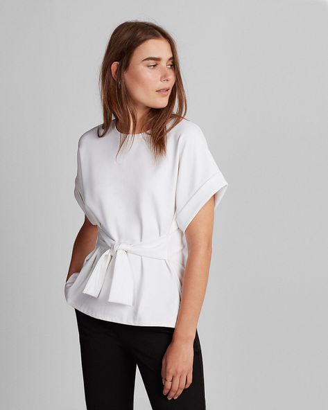 Such a cute top for spring -- great blouse to wear with suits, pencil skirts, ankle pants and more! Two Piece Dresses, Working Women, Tie Front Top, Front Tie Top, Work Wardrobe, Tie Top, Work Blouse, Casual Elegance, Work Fashion