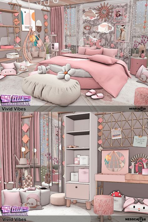 ROOM with CC ▶️ Vivid Vibes is a bedroom made especially for the Y2K collection for TSR. ✨Have fun!✅BASE GAME + CC from TSR ✌️Click on the post and download✔️ THX❤️  #ts4builds #sims4 #sims4builds #sims4home #sims4builds #sims4buildsideas #ShowUsYourBuilds #thesims4 #Sims4 #sims4game #ts4 #sims4houses #sims4cc #sims4interior #ts4cc #thesims4 #ts4house #simshousedesign #sims4rooms #simsbuilds #simsbuild #sims4cc #ccfinds #s4 #s4cc The Sims 4 Cc Resource Bedroom, The Sims 4 Twins Bedroom, Sims Cc Furniture Aesthetic, Sims 4 Base Game Cc Furniture, Sims 4 Cc Standing Mirror, Sims 4 Pink Room Cc, Sims 4 Cc Furniture Bedrooms Functional, Kids Furniture Sims 4 Cc, Sims 4 Cc Furniture Patron