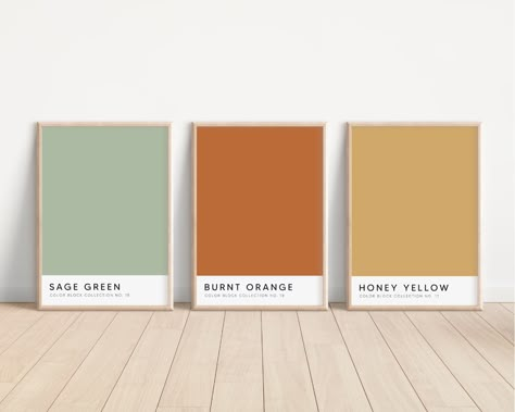 Burnt Orange and Sage Green Wall Art Color Block Art - Etsy Burnt Orange Bedroom, Color Block Art, Prints Matisse, Orange Nursery, Orange Rooms, Pastel Boho, Orange Bathrooms, Sage Green Bedroom, Navy Walls