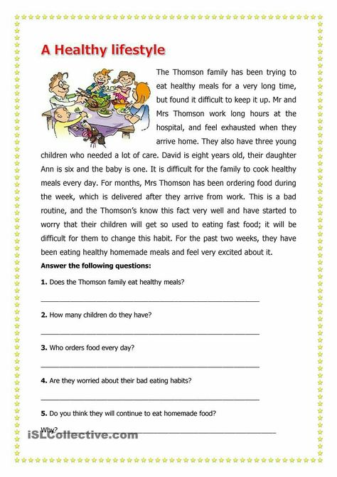 Reading Comprehension: Set 1 From Teacher Tam 183 Healthy Habits For Kids, Esl Reading, Comprehension Exercises, Reading Comprehension Lessons, 2nd Grade Reading, Reading Comprehension Activities, Reading Comprehension Passages, Comprehension Passage, Comprehension Worksheets