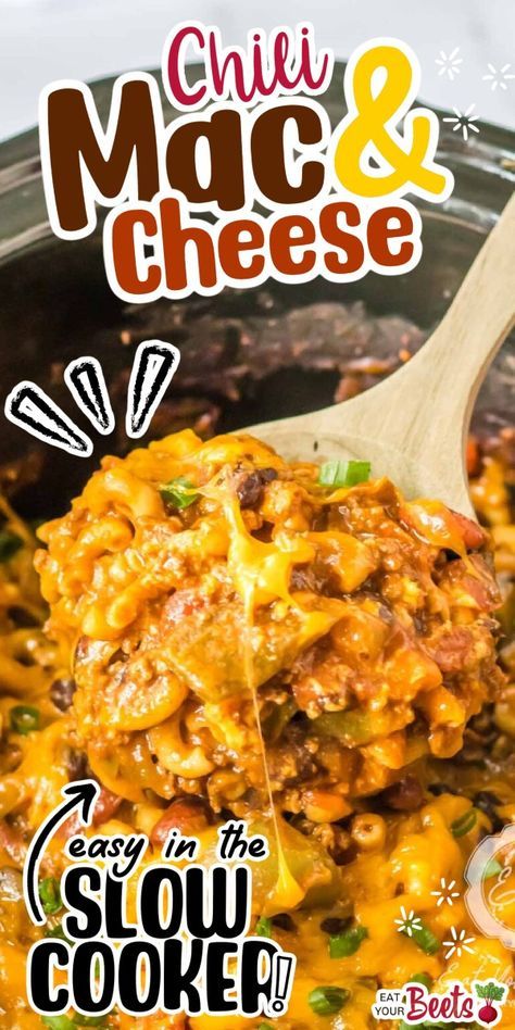 Chili Mac And Cheese Easy, Crock Pot Chili Mac, Chili Mac And Cheese Recipe, Chili Mac Crockpot, Slow Cooker Chili Mac, Beets Recipes, Mac And Cheese Easy, Crock Pot Chili, Chili Mac Recipe